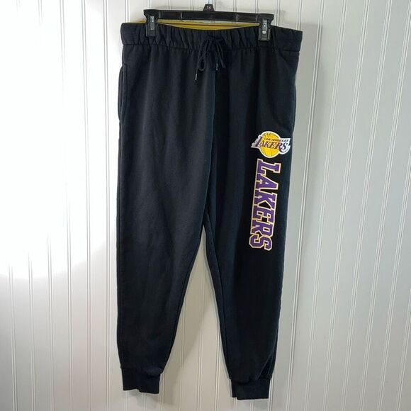 NBA Los Angeles Lakers Black Jogger/Sweat Pants Men’s Size Large Pockets Cuffed - Picture 1 of 8
